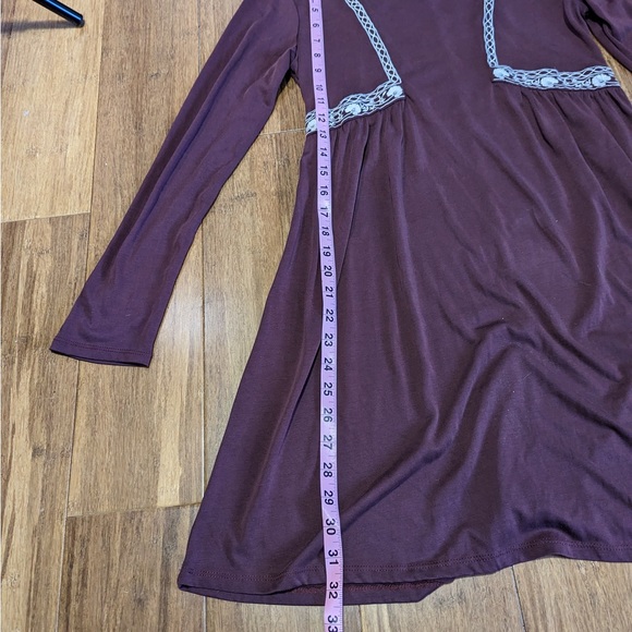 Altar'd State Long Sleeve Maroon Dress with Embroidered Design - Picture 8 of 12